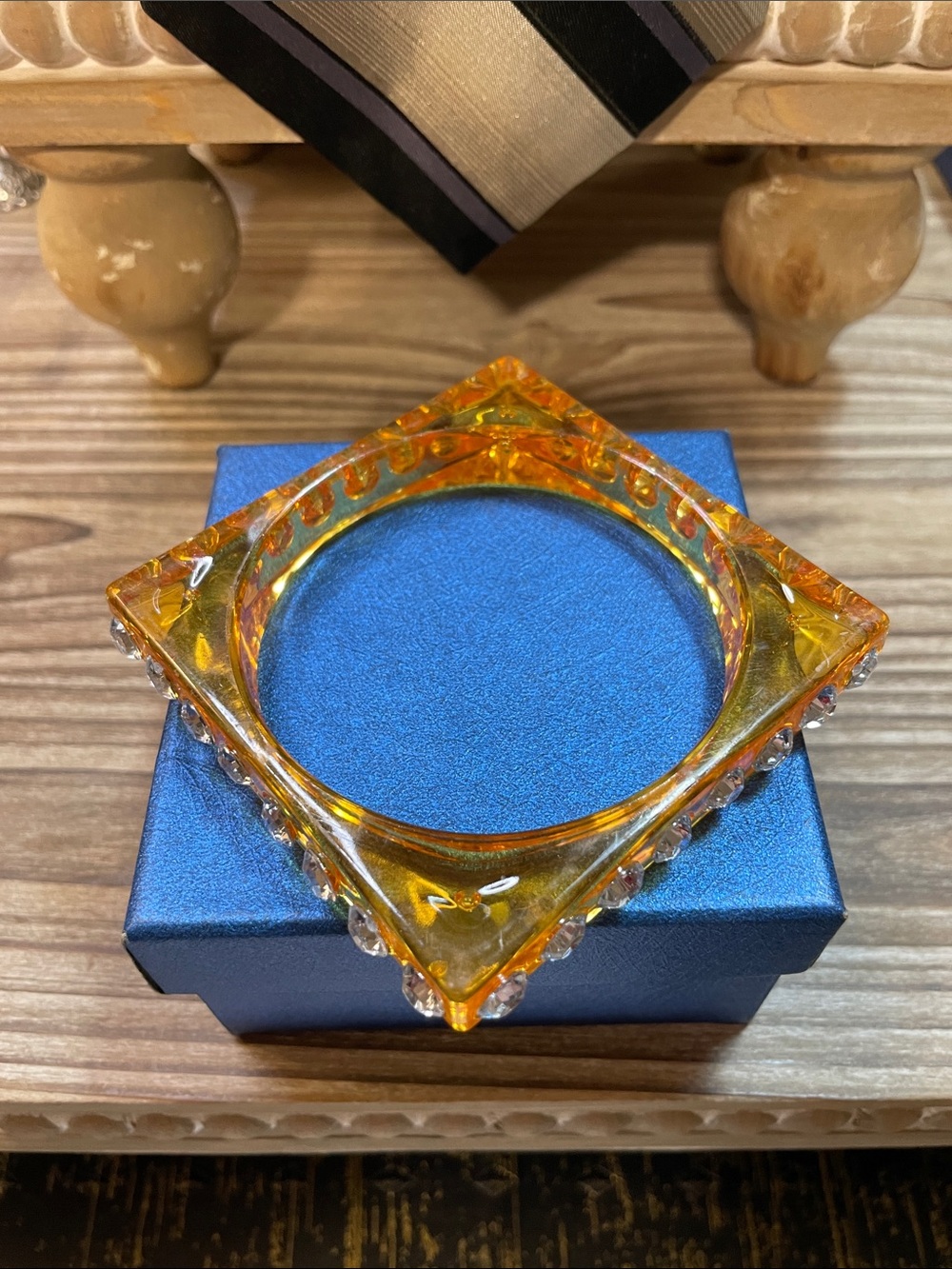 Amber Color Square Rhinestone Bracelet - Picture 5 of 6